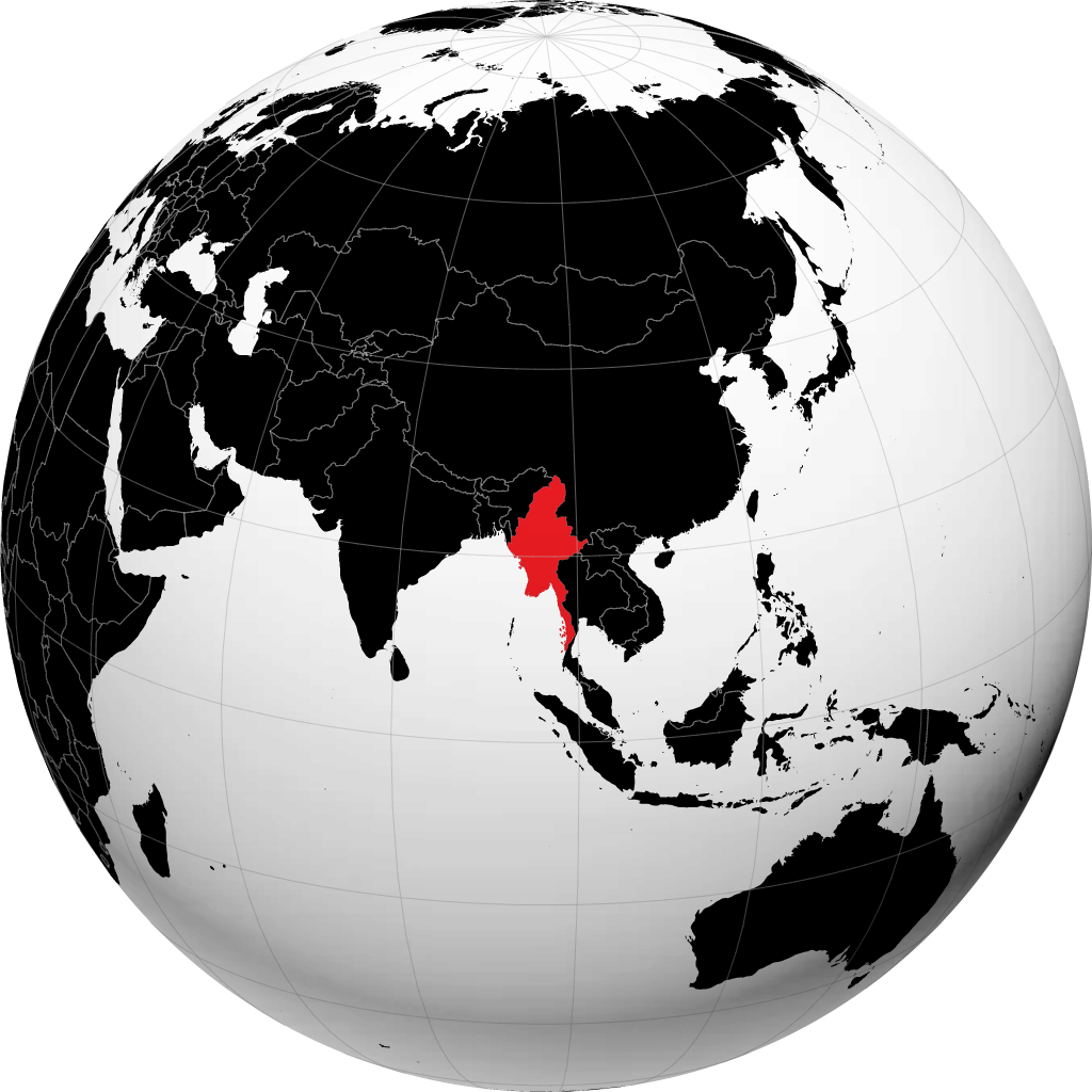 Мьянма (Бирма) на глобусе